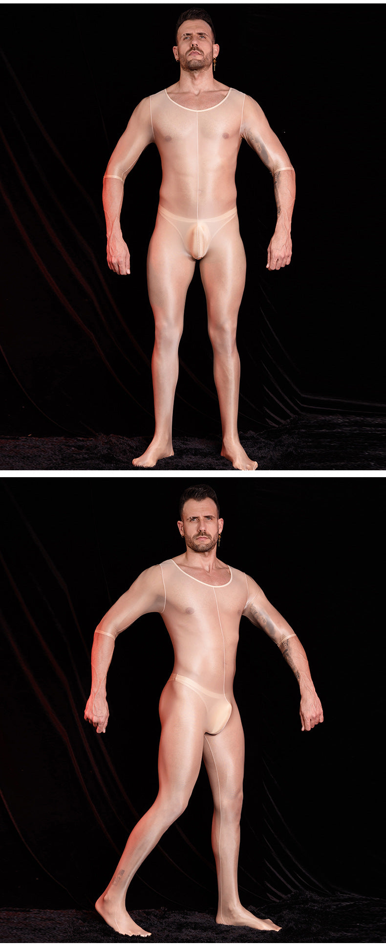 MSPANDEX - MENS TRANSPARENT TIGHT BODY SUIT SHORT SLEEVE NYLON MATERIAL