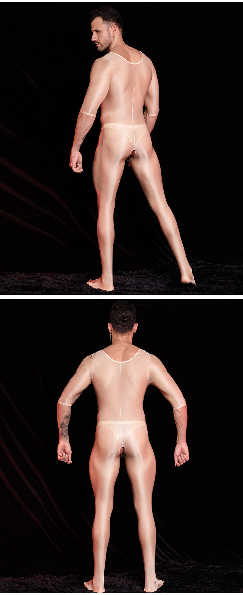 MSPANDEX - MENS TRANSPARENT TIGHT BODY SUIT SHORT SLEEVE NYLON MATERIAL