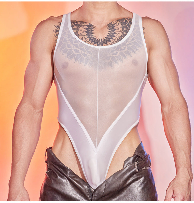 MSPANDEX - MENS TRANSPARENT BODY SUIT WITH GLOVES TIGHTS NYLON MATERIAL