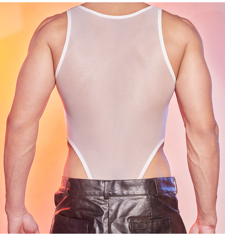 MSPANDEX - MENS TRANSPARENT BODY SUIT WITH GLOVES TIGHTS NYLON MATERIAL