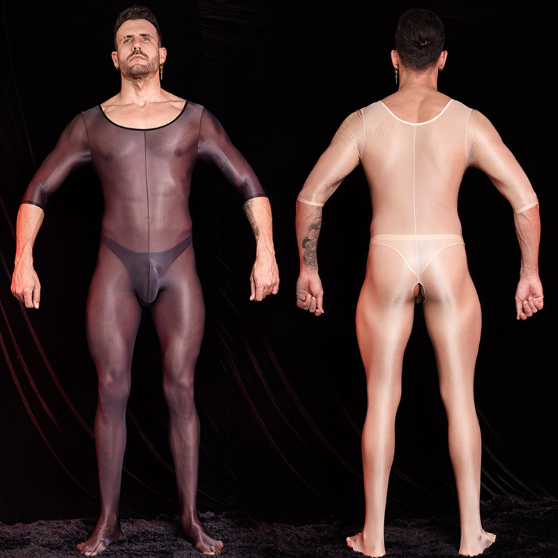 MSPANDEX - MENS TRANSPARENT TIGHT BODY SUIT SHORT SLEEVE NYLON MATERIAL