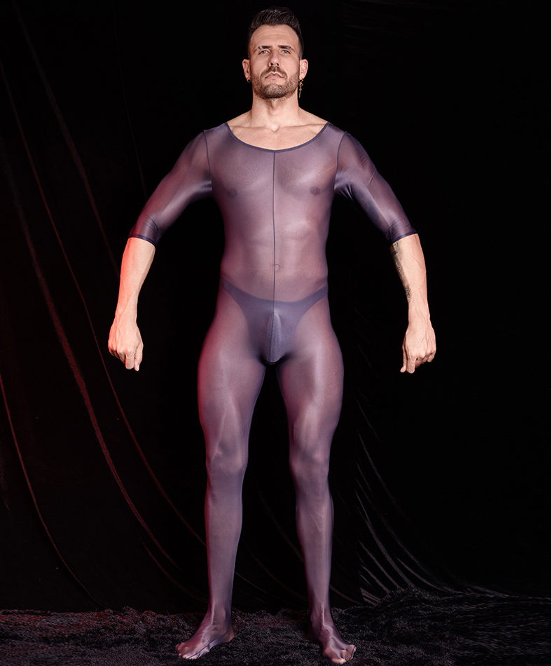 MSPANDEX - MENS TRANSPARENT TIGHT BODY SUIT SHORT SLEEVE NYLON MATERIAL