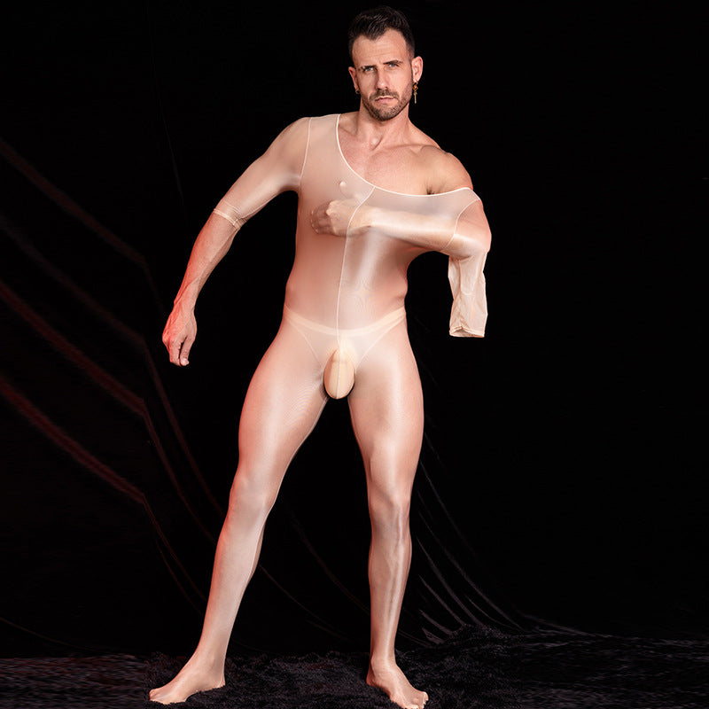MSPANDEX - MENS TRANSPARENT TIGHT BODY SUIT SHORT SLEEVE NYLON MATERIAL