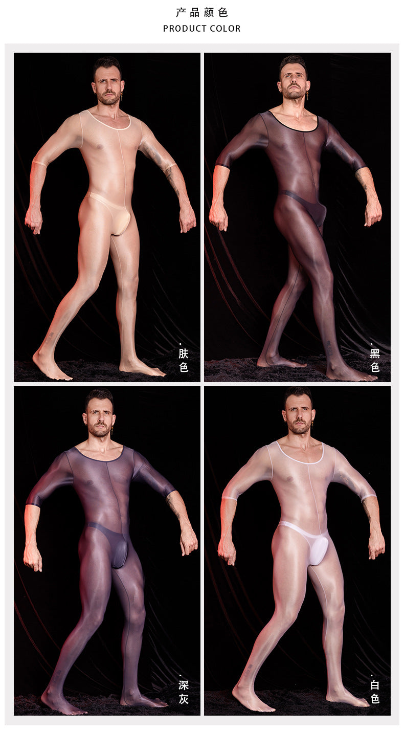 MSPANDEX - MENS TRANSPARENT TIGHT BODY SUIT SHORT SLEEVE NYLON MATERIAL