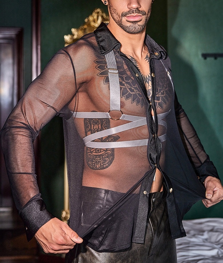 MSPANDEX - MENS TRANSPARENT SHEER SHIRT