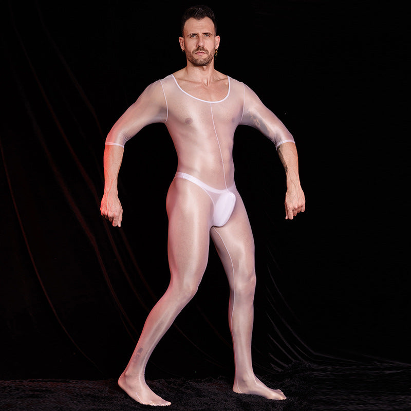 MSPANDEX - MENS TRANSPARENT TIGHT BODY SUIT SHORT SLEEVE NYLON MATERIAL