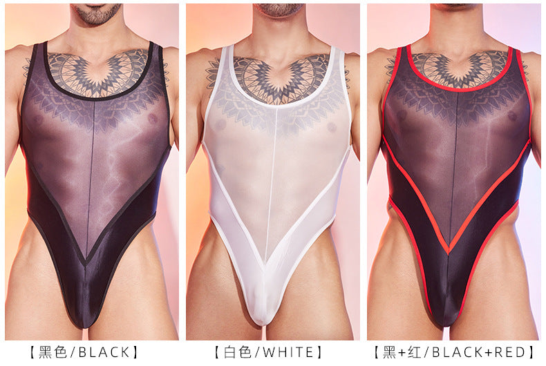 MSPANDEX - MENS TRANSPARENT BODY SUIT WITH GLOVES TIGHTS NYLON MATERIAL