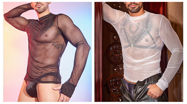 MSPANDEX - MENS TRANSPARENT SHEER NYLON TOP