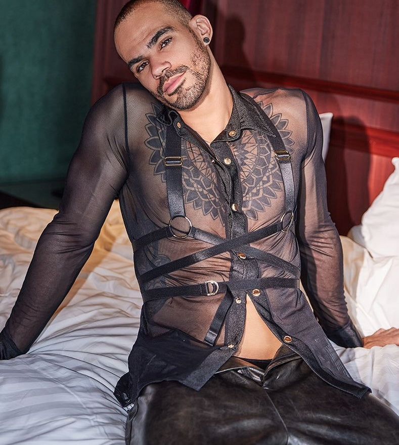 MSPANDEX - MENS TRANSPARENT SHEER SHIRT