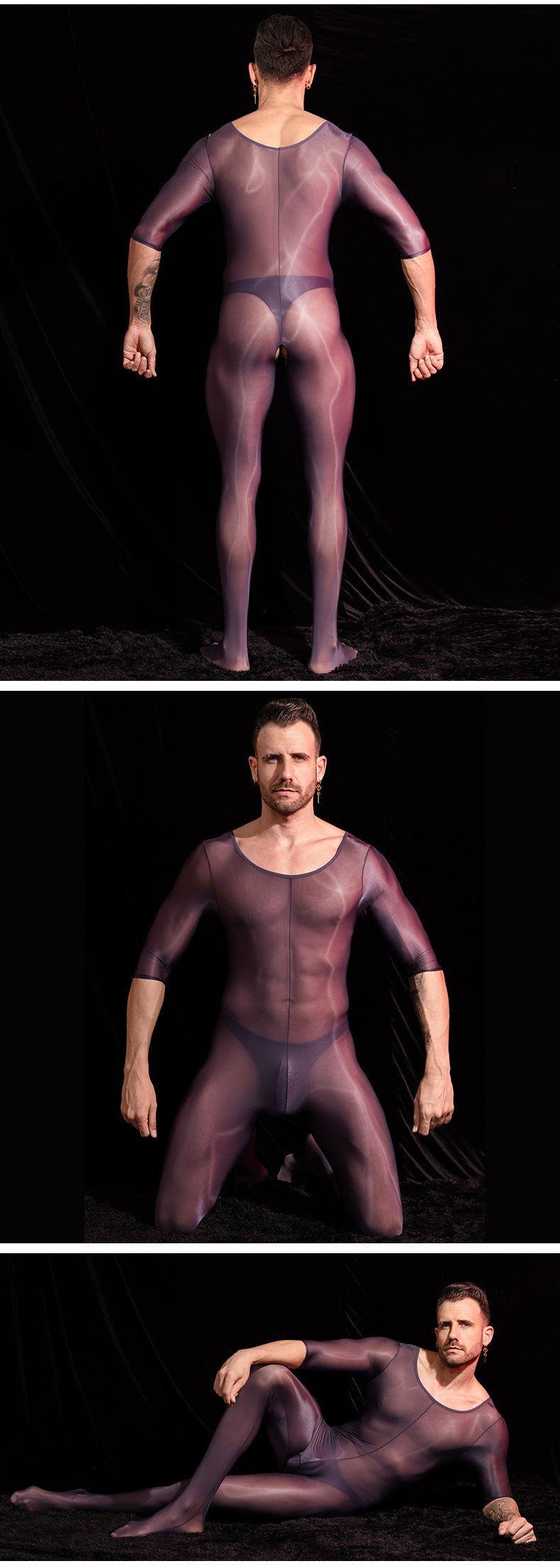 MSPANDEX - MENS TRANSPARENT TIGHT BODY SUIT SHORT SLEEVE NYLON MATERIAL
