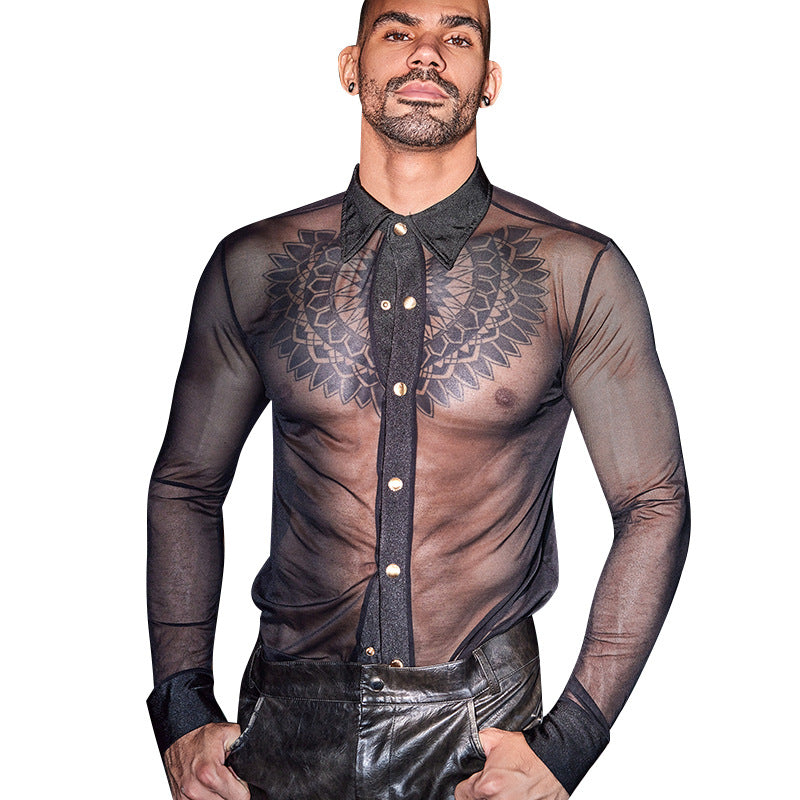 MSPANDEX - MENS TRANSPARENT SHEER SHIRT