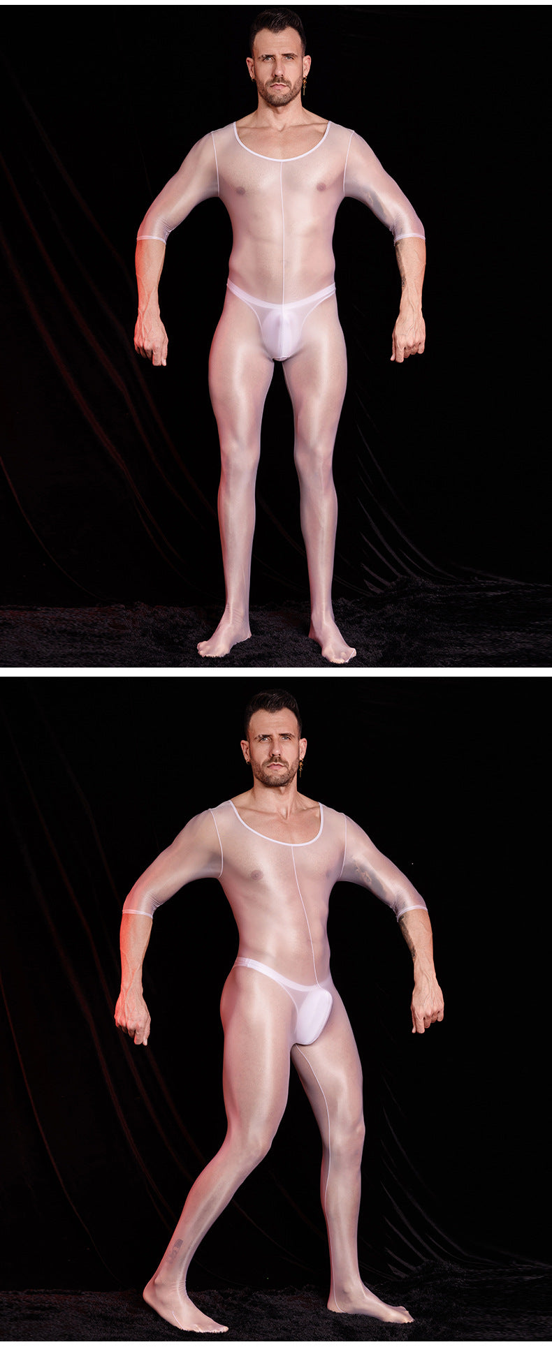 MSPANDEX - MENS TRANSPARENT TIGHT BODY SUIT SHORT SLEEVE NYLON MATERIAL