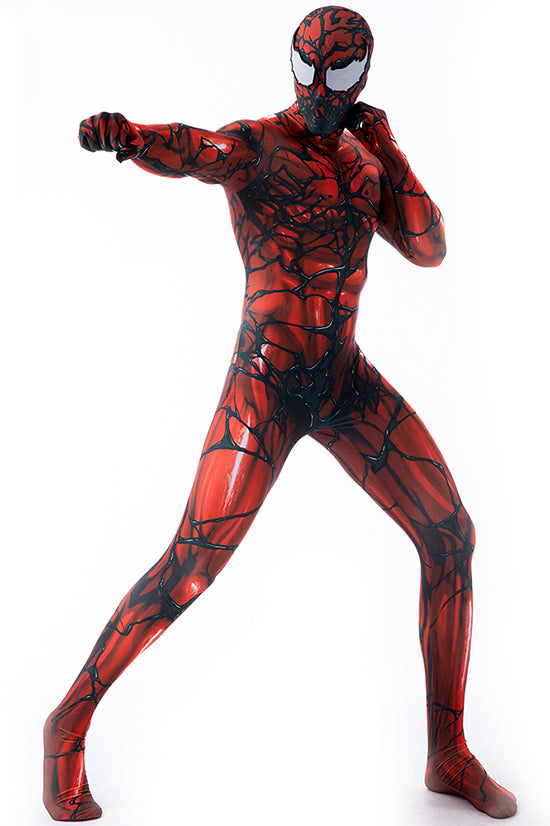 MSPANDEX - RED VENOM BODY SUIT CLASSIC SUPERHERO COSTUME - WITH REMOVABLE MASK