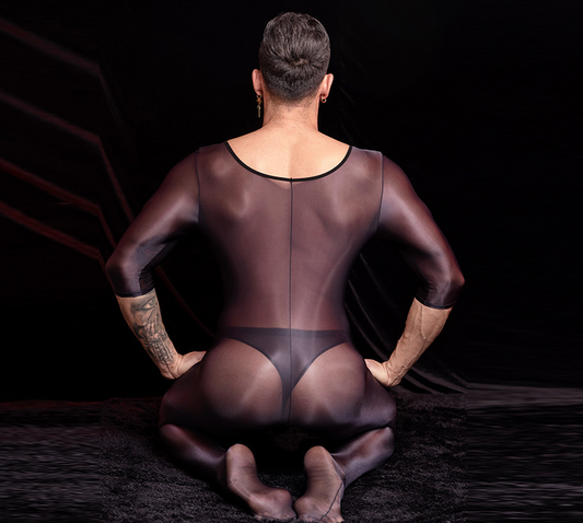 MSPANDEX - MENS TRANSPARENT TIGHT BODY SUIT SHORT SLEEVE NYLON MATERIAL