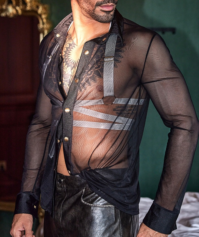 MSPANDEX - MENS TRANSPARENT SHEER SHIRT