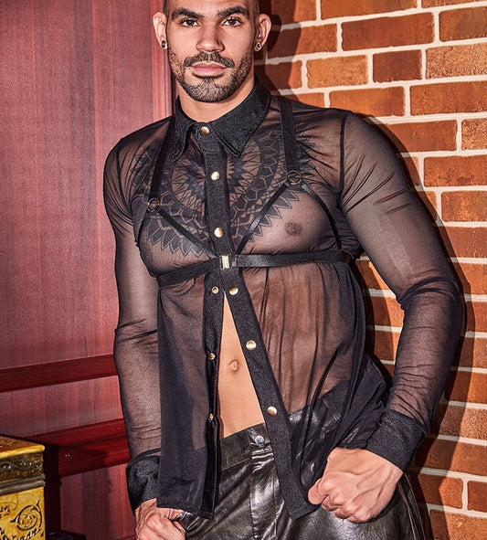 MSPANDEX - MENS TRANSPARENT SHEER SHIRT