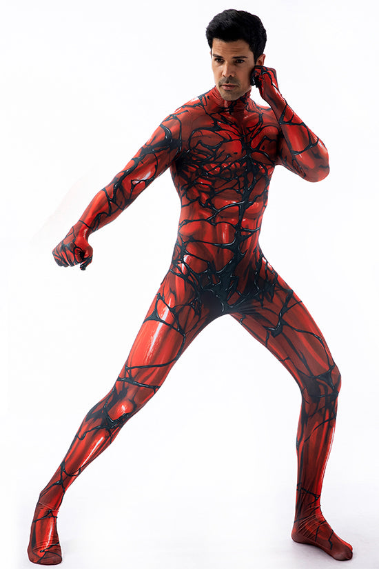 MSPANDEX - RED VENOM BODY SUIT CLASSIC SUPERHERO COSTUME - WITH REMOVABLE MASK